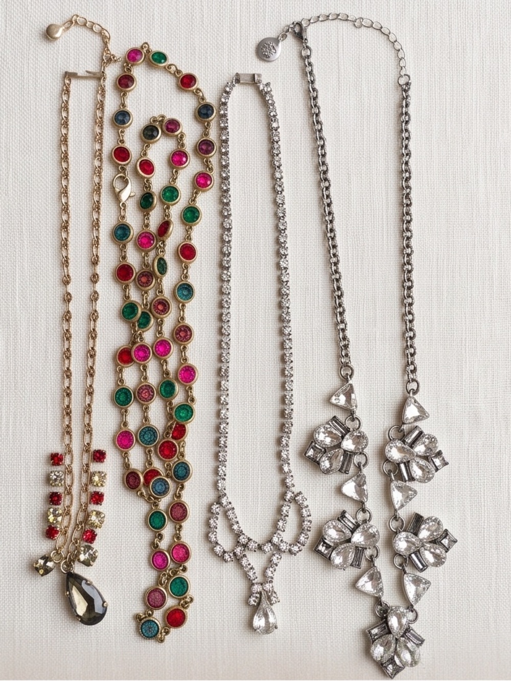 Vintage Rhinestone & Crystal Statement Necklace Lot (4 Pieces)